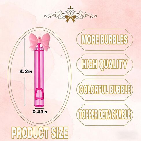 24 Pcs Pink Bow Bubble Wands - Princess Themed Bubble Makers, Piñata Stuffers & Goodie Bag Fillers for Birthday Party Favors, Bridal Shower Decor, Wedding Supplies & Outdoor Activities in Kuwait