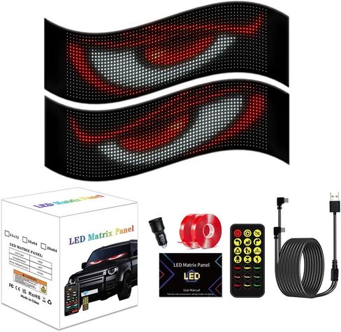 2 Pack Devil's Eye LED Light Signs for Cars, SUVs, Trucks Windshield, Bluetooth App Control DIY Programmable Scrolling Digital Flexible LED Display, Waterproof, 13.7''x4.01'' in Saudi Arabia