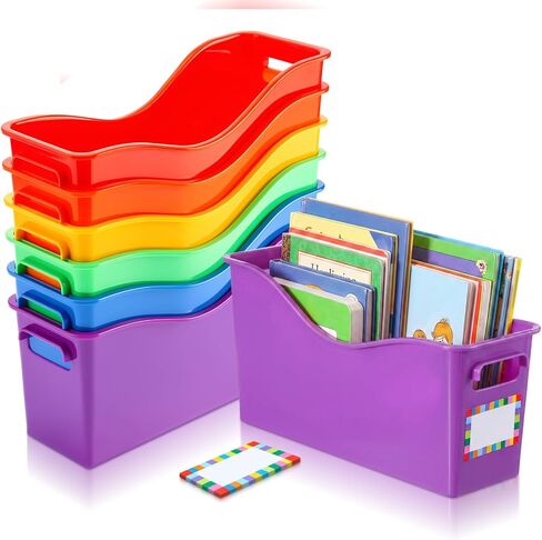colarr 6 حزمة كتاب الموثق حامل متداخلة صناديق تخزين الفصول الدراسية صناديق الكتب البلاستيكية دائمة مع مقابض قوس قزح لون مجلد منظم لتخزين الفصول الدراسية ومكتبة المنزل منظمة in Kuwait