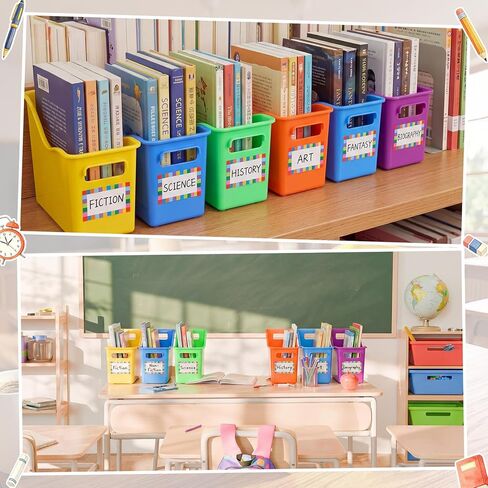colarr 6 حزمة كتاب الموثق حامل متداخلة صناديق تخزين الفصول الدراسية صناديق الكتب البلاستيكية دائمة مع مقابض قوس قزح لون مجلد منظم لتخزين الفصول الدراسية ومكتبة المنزل منظمة in Kuwait