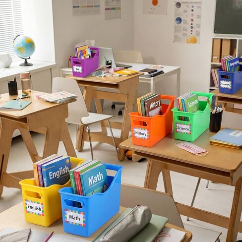 colarr 6 حزمة كتاب الموثق حامل متداخلة صناديق تخزين الفصول الدراسية صناديق الكتب البلاستيكية دائمة مع مقابض قوس قزح لون مجلد منظم لتخزين الفصول الدراسية ومكتبة المنزل منظمة in Kuwait