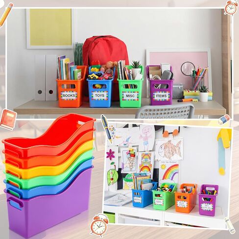 colarr 6 حزمة كتاب الموثق حامل متداخلة صناديق تخزين الفصول الدراسية صناديق الكتب البلاستيكية دائمة مع مقابض قوس قزح لون مجلد منظم لتخزين الفصول الدراسية ومكتبة المنزل منظمة in Kuwait