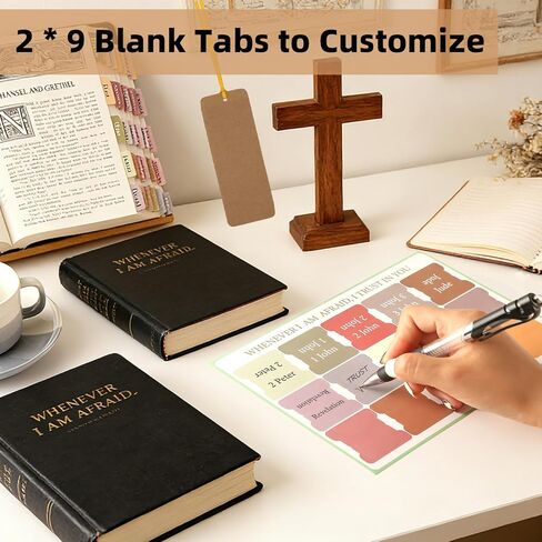 Bible Tabs for Women Men & Kids - 2 Sets, 75 Tabs per Set, 150 Total, Laminated Chapter Index Labels, Neutral Boho Theme, Large Print Stickers, Easy Navigation for Bible Study, 2 DIY Bookmarks in Kuwait