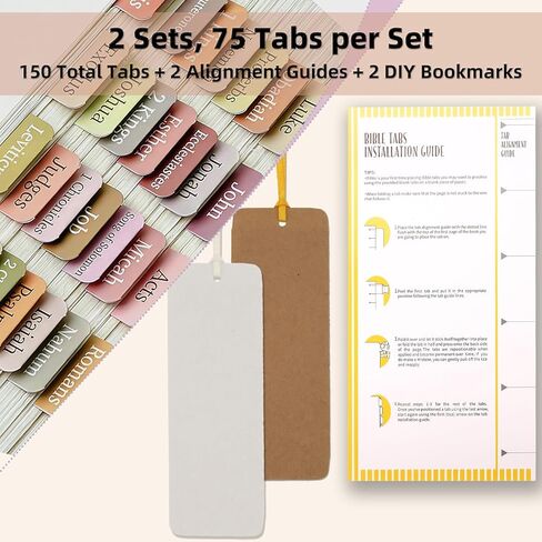 Bible Tabs for Women Men & Kids - 2 Sets, 75 Tabs per Set, 150 Total, Laminated Chapter Index Labels, Neutral Boho Theme, Large Print Stickers, Easy Navigation for Bible Study, 2 DIY Bookmarks in Kuwait