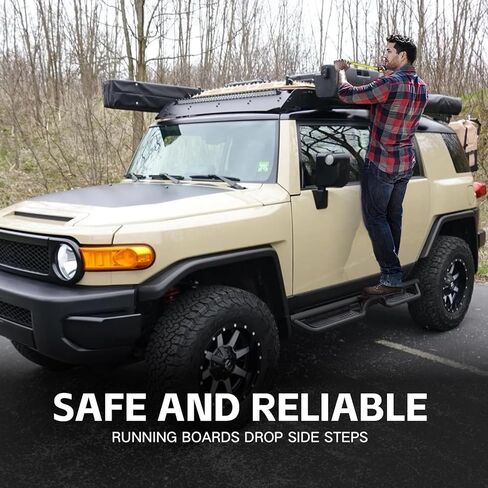 خطوات جانبية لألواح الجري متوافقة مع 2007 2008 2009 2010 2011 2012 2013 2014 Toyota FJ Cruiser، قضبان خطوة Nerf Bar، تصميم من الصلب عالي التحمل بدرجين (فولاذ أسود، شعار نجمة) in Kuwait