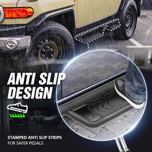 خطوات جانبية لألواح الجري متوافقة مع 2007 2008 2009 2010 2011 2012 2013 2014 Toyota FJ Cruiser، قضبان خطوة Nerf Bar، تصميم من الصلب عالي التحمل بدرجين (فولاذ أسود، شعار نجمة) in Kuwait