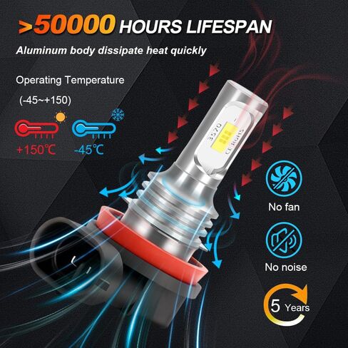 طقم مصابيح أمامية LED قطعتين لدراجة Kawasaki Ninja ZX-6R ZX600 2007-2012، 6000K Super White 12000LM H8/H9/H11 Hi/Lo Beam استبدال الدراجة النارية، التوصيل والتشغيل 【عبوة من قطعتين】 in Kuwait