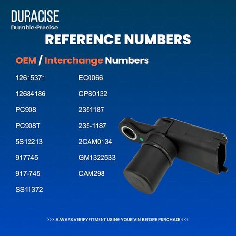 DURACISE Camshaft Position Sensor Compatible with 2011-2023 Chevrolet Traverse, Equinox, Impala, Malibu, Camaro & GMC Terrain, Acadia & Buick Enclave, LaCrosse & Cadillac CTS, SRX, XTS | OEM #12615371 in Kuwait