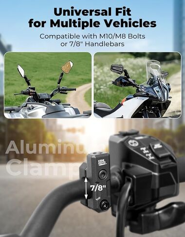 KEMIMOTO 7/8" Motorcycle Handlebar Mirror Mount Clamp, 10MM Billet Aluminum Thread Mirror Holder Adapter, Heavy Duty Bracket for Dirt Bike, ATV, Scooter, Black 2PCS in Kuwait