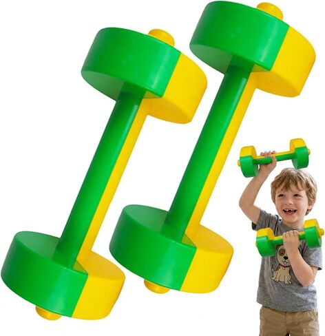 Toddmomy Kids Dumbbell Toy Set 1 Pair Plastic Barbell for Toddlers Early Education Fitness Weight Lifting Gym Equipment for Home Workout in Kuwait