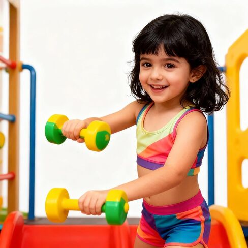 Toddmomy Kids Dumbbell Toy Set 1 Pair Plastic Barbell for Toddlers Early Education Fitness Weight Lifting Gym Equipment for Home Workout in Kuwait
