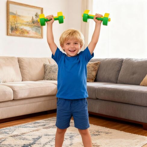 Toddmomy Kids Dumbbell Toy Set 1 Pair Plastic Barbell for Toddlers Early Education Fitness Weight Lifting Gym Equipment for Home Workout in Kuwait