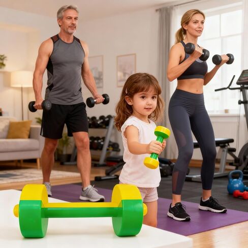 Toddmomy Kids Dumbbell Toy Set 1 Pair Plastic Barbell for Toddlers Early Education Fitness Weight Lifting Gym Equipment for Home Workout in Kuwait
