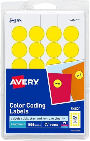 ملصقات مستديرة قابلة للإزالة من Avery 05462، قطر 3/4 بوصة، أصفر، 1008 ملصق/عبوة in Kuwait