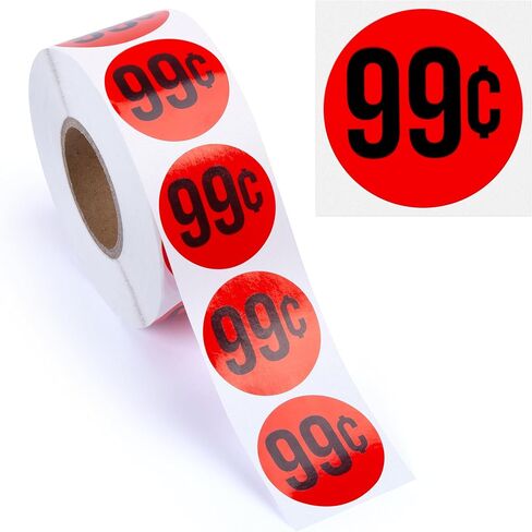 1000pcs $0.99 Stickers for Discount Promotional Retail, 1.5" Diameter Sticker, Bright Red, Perforated Labels in Kuwait