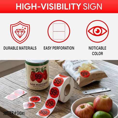 1000pcs $0.99 Stickers for Discount Promotional Retail, 1.5" Diameter Sticker, Bright Red, Perforated Labels in Kuwait