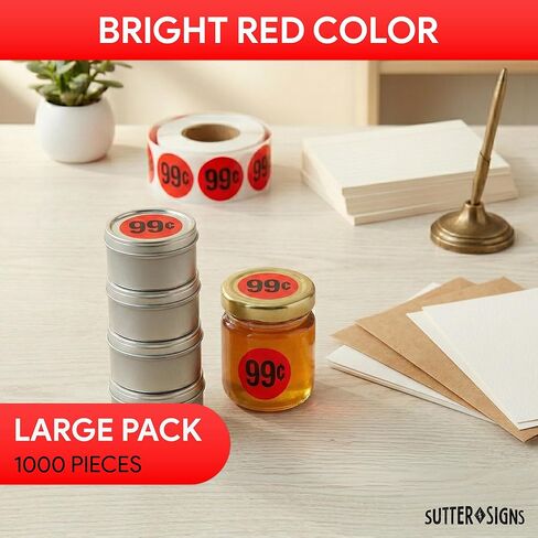 1000pcs $0.99 Stickers for Discount Promotional Retail, 1.5" Diameter Sticker, Bright Red, Perforated Labels in Kuwait
