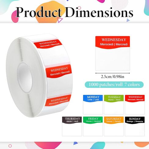 7000 Pcs Day of The Week Labels Day Square Food Labels Days of The Week Stickers Removable Days Square Food Label Easy to PeelDay of The Weeks Label for Planner, Restaurant Kitchen Containers in Kuwait