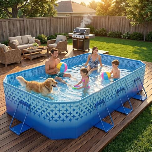 116" Foldable Pool for Kids & Adults, Non-Inflatable Backyard Swimming Pool with Metal Frame, Thick PVC Collapsible Family Pool for Dogs, Outdoor Summer Pool Indigo in Kuwait