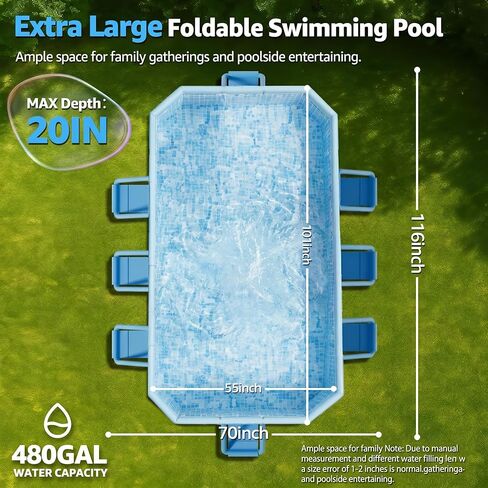 116" Foldable Pool for Kids & Adults, Non-Inflatable Backyard Swimming Pool with Metal Frame, Thick PVC Collapsible Family Pool for Dogs, Outdoor Summer Pool Indigo in Kuwait