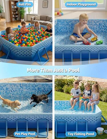 116" Foldable Pool for Kids & Adults, Non-Inflatable Backyard Swimming Pool with Metal Frame, Thick PVC Collapsible Family Pool for Dogs, Outdoor Summer Pool Indigo in Kuwait