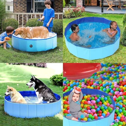 Foldable Dog Pool,Kiddie Pool with Hard Plastic, 32" x 8" Dog Bath Tub for Outdoor Backyard, Collapsible Dog Swimming Pool for Kids Dogs Pets in Kuwait