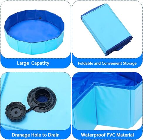 Foldable Dog Pool,Kiddie Pool with Hard Plastic, 32" x 8" Dog Bath Tub for Outdoor Backyard, Collapsible Dog Swimming Pool for Kids Dogs Pets in Kuwait