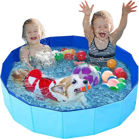 Foldable Dog Pool,Kiddie Pool with Hard Plastic, 32" x 8" Dog Bath Tub for Outdoor Backyard, Collapsible Dog Swimming Pool for Kids Dogs Pets in Kuwait
