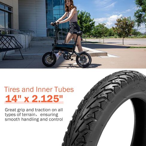 مجموعة إطارات وأنبوب 14 × 2.125، مجموعة إطارات وأنبوب دراجة إلكترونية 57-254 مع ساق صمام بزاوية CR202 لاستبدال الدراجات البخارية الكهربائية وإطارات دراجة الأطفال مجموعتان in Kuwait