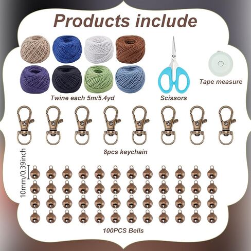 FREEBLOSS 8 Set Witches Bells Keychains Kit DIY Mini Witches Bells for Protection Witchcraft Supplies Set for Beginners Jute Twine Macrame Witchcraft Hanging Ornament in Kuwait