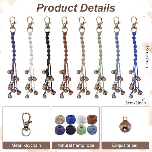 FREEBLOSS 8 Set Witches Bells Keychains Kit DIY Mini Witches Bells for Protection Witchcraft Supplies Set for Beginners Jute Twine Macrame Witchcraft Hanging Ornament in Kuwait