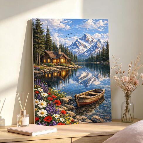 TOCOHANALOGY Paint by Numbers Kit for Adults, Landscape Adult Paint by Number Kits, Flower Lake DIY Acrylic Oil Number Painting for Home Decor (16x20inch) in Kuwait