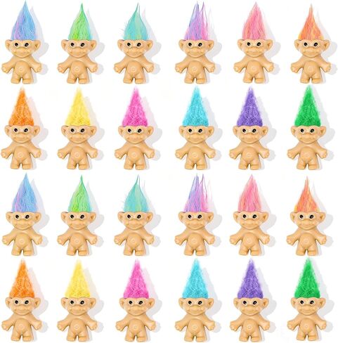 30 Pcs Long-Haired Lucky Mini Troll Dolls - 4" Vintage Style Action Figures (0.8" Body) with Colorful Hair. Small Toys for Kids Goodie Bag Fillers, Classroom Prizes, Pinata Stuffers & Cake Toppers in Kuwait