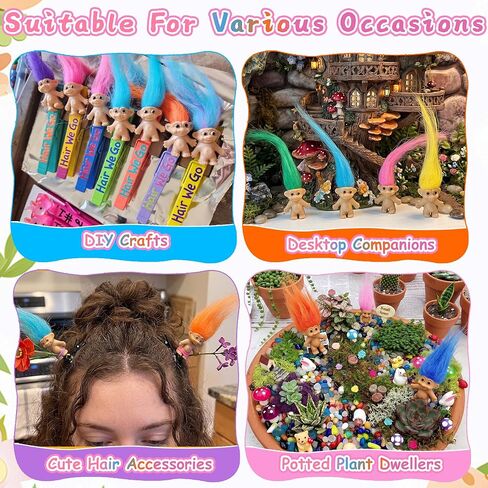 30 Pcs Long-Haired Lucky Mini Troll Dolls - 4" Vintage Style Action Figures (0.8" Body) with Colorful Hair. Small Toys for Kids Goodie Bag Fillers, Classroom Prizes, Pinata Stuffers & Cake Toppers in Kuwait
