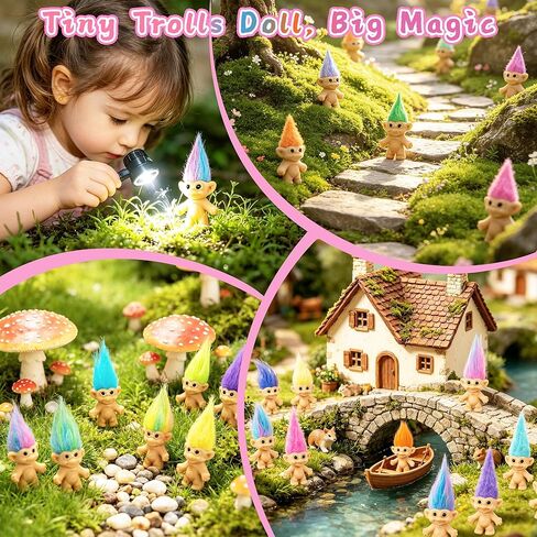 30 Pcs Long-Haired Lucky Mini Troll Dolls - 4" Vintage Style Action Figures (0.8" Body) with Colorful Hair. Small Toys for Kids Goodie Bag Fillers, Classroom Prizes, Pinata Stuffers & Cake Toppers in Kuwait