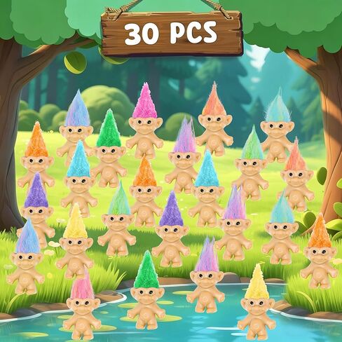 30 Pcs Long-Haired Lucky Mini Troll Dolls - 4" Vintage Style Action Figures (0.8" Body) with Colorful Hair. Small Toys for Kids Goodie Bag Fillers, Classroom Prizes, Pinata Stuffers & Cake Toppers in Kuwait