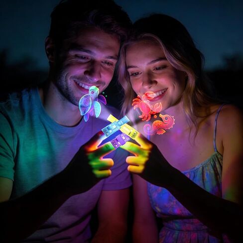 CHSLtmxq 24 قطعة من مصابيح أصابع LED لحفلات تحت البحر، 8 تصميمات، مصابيح أصابع ثابتة تضيء، حشوات حقيبة هدايا لحفلات المحيط، ديكورات حفلات تحت البحر لموضوع حفلة الشاطئ in Kuwait