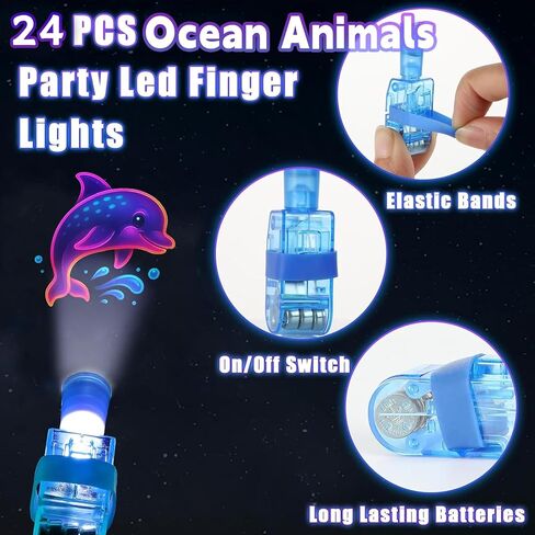 CHSLtmxq 24 قطعة من مصابيح أصابع LED لحفلات تحت البحر، 8 تصميمات، مصابيح أصابع ثابتة تضيء، حشوات حقيبة هدايا لحفلات المحيط، ديكورات حفلات تحت البحر لموضوع حفلة الشاطئ in Kuwait