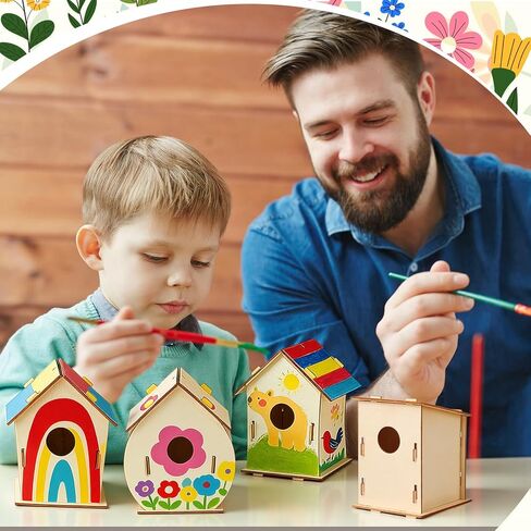 Amyhill 48 Pack Wooden Bird Houses to Paint DIY Crafts Unfinished Birdhouse Bulk Build Art Painting Bird House Sets Hanging Ornaments for Tree Crafts Project Creative Activity Party Gifts in Kuwait
