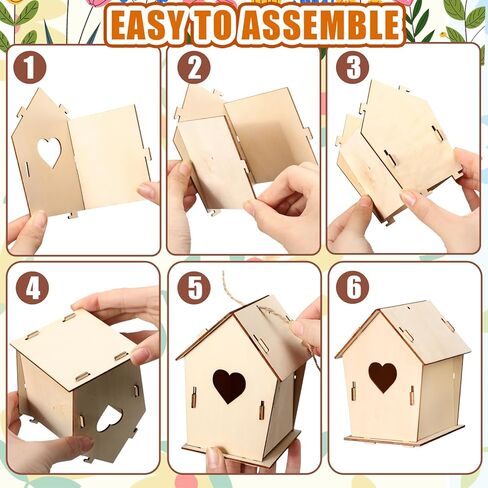 Amyhill 48 Pack Wooden Bird Houses to Paint DIY Crafts Unfinished Birdhouse Bulk Build Art Painting Bird House Sets Hanging Ornaments for Tree Crafts Project Creative Activity Party Gifts in Kuwait
