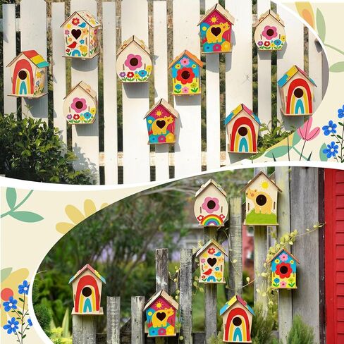 Amyhill 48 Pack Wooden Bird Houses to Paint DIY Crafts Unfinished Birdhouse Bulk Build Art Painting Bird House Sets Hanging Ornaments for Tree Crafts Project Creative Activity Party Gifts in Kuwait