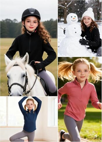 Girls Fleece Long Sleeve Shirts Half Zip Water Resistant Fall Jacket Athletic Horse Riding Sweatshirts w Pockets in Saudi Arabia