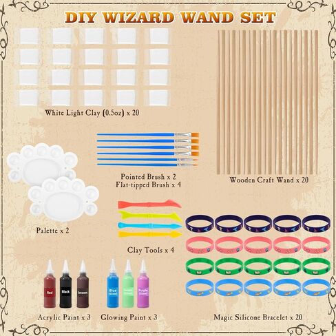 CharmFields Magic Wand Making Kit, DIY Painting Art Craft Set, Wand Making for Birthday Party Favors, Kids Gift, Wizard Halloween Party Supplies, School Activities – 78 PCS in All in Kuwait