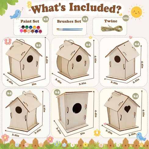 BlockPro 24 Pack Bird House Kits for Kids with Paint & Brushes, DIY Wooden Birdhouse Painting Set, Spring Summer Arts Projects, Educational Craft Gift for Birthday, Party, Parent-Child Activities in Kuwait