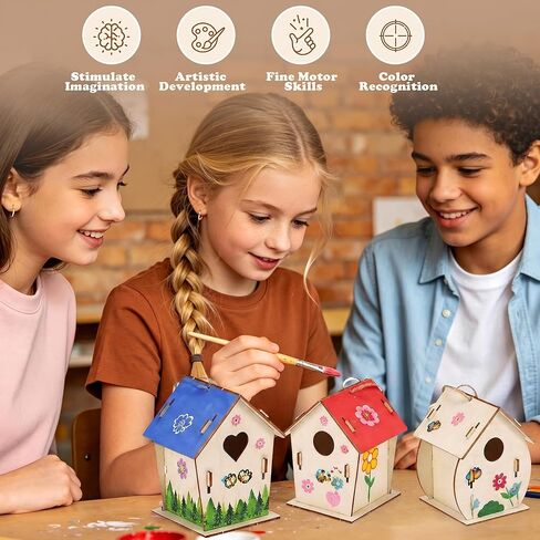 BlockPro 24 Pack Bird House Kits for Kids with Paint & Brushes, DIY Wooden Birdhouse Painting Set, Spring Summer Arts Projects, Educational Craft Gift for Birthday, Party, Parent-Child Activities in Kuwait