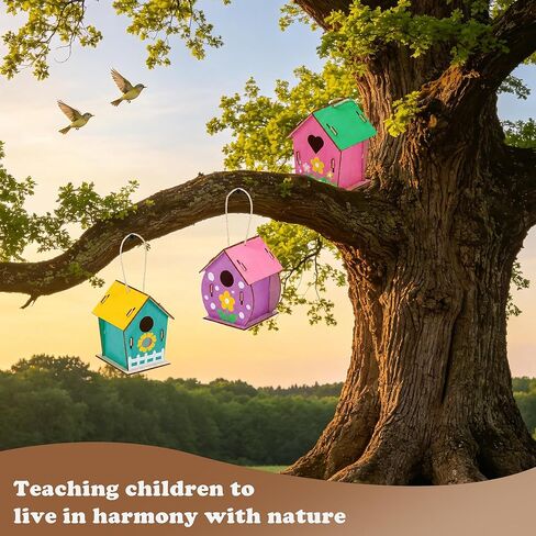 BlockPro 24 Pack Bird House Kits for Kids with Paint & Brushes, DIY Wooden Birdhouse Painting Set, Spring Summer Arts Projects, Educational Craft Gift for Birthday, Party, Parent-Child Activities in Kuwait