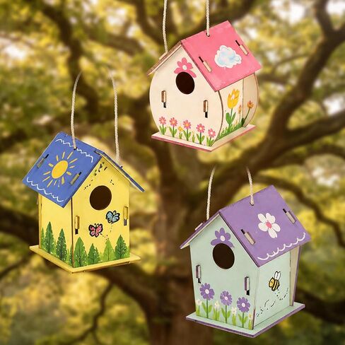 BlockPro 24 Pack Bird House Kits for Kids with Paint & Brushes, DIY Wooden Birdhouse Painting Set, Spring Summer Arts Projects, Educational Craft Gift for Birthday, Party, Parent-Child Activities in Kuwait