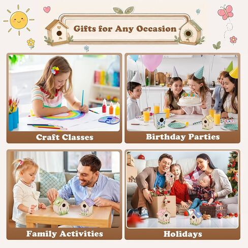 BlockPro 24 Pack Bird House Kits for Kids with Paint & Brushes, DIY Wooden Birdhouse Painting Set, Spring Summer Arts Projects, Educational Craft Gift for Birthday, Party, Parent-Child Activities in Kuwait