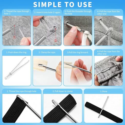 Ciqkuic 6pcs Drawstring Threader Tool Set, Spring Drawstring Threader, Rope Threader Clip for Drawstring Replacement, Bodkin Sewing Tools for Hoodies Sweatpants Swim Trunks Pants in Kuwait