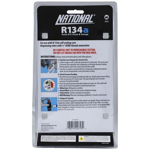National R134a Auto A/C Hose and Gauge – DIY Recharge Hose for R134a Refrigerant Cans – Heavy Duty Construction with Easy-Grip and Pressure Gauge – Compatible with Self-Sealing R134a A/C Systems in Kuwait